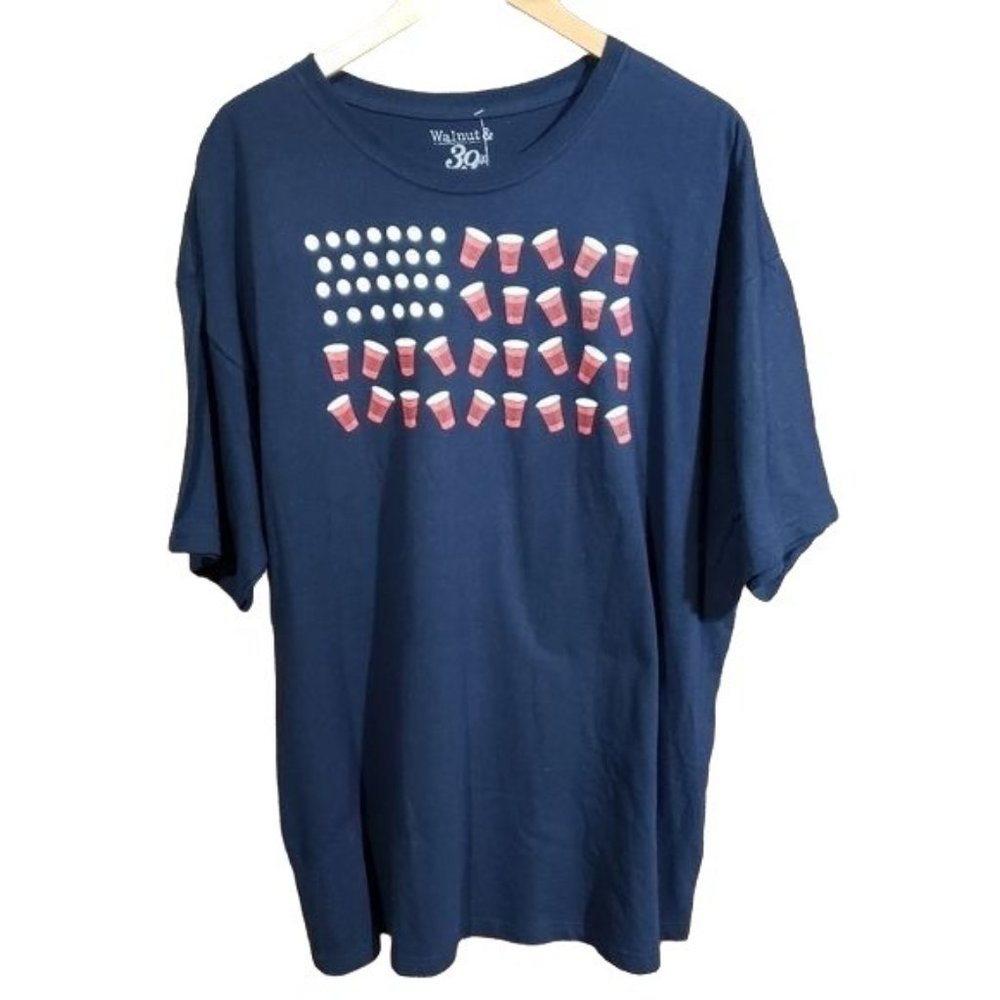 Walnut &‎ 39th NWOT beer pong American flag t-shirt men's size XXL